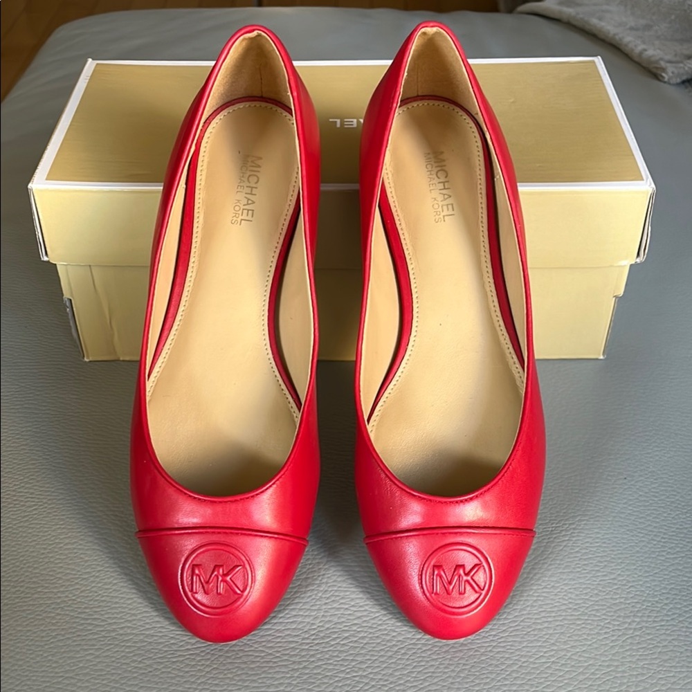 Pristine condition, in original box, red leather ballet flats, cushioned sole
